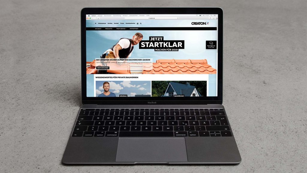 Creaton Website auf einem Laptop
